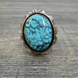 Rare Vtg Roger Apachito Spider Turquoise Native Navajo Large Ring Sterling Sz 13